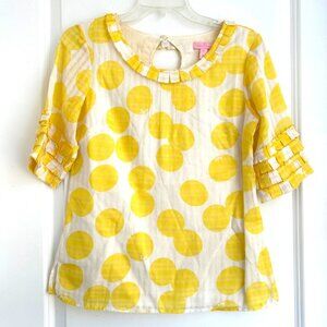 Lilly Pulitzer Ruffle Top Sz 0 Yellow White Polka Dots Summer Trendy Preppy